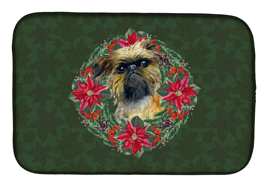 Brussels Griffon Poinsetta Wreath Dish Drying Mat Absorbent Dish Drying Mat Pad for Kitchen Counter Dish Drainer Mat for Countertop, 14 x 21", Multicolor