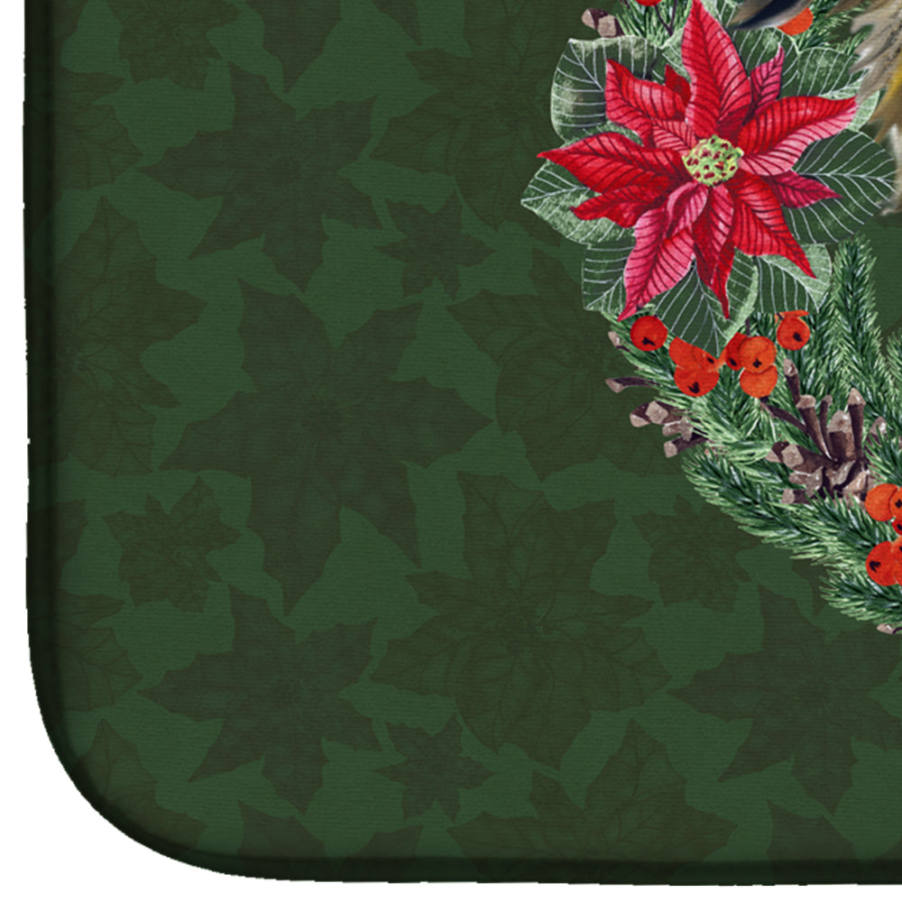 Brussels Griffon Poinsetta Wreath Dish Drying Mat Absorbent Dish Drying Mat Pad for Kitchen Counter Dish Drainer Mat for Countertop, 14 x 21", Multicolor