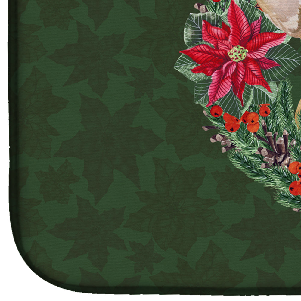 French Bulldog Poinsetta Wreath Dish Drying Mat Absorbent Dish Drying Mat Pad for Kitchen Counter Dish Drainer Mat for Countertop, 14 x 21", Multicolor