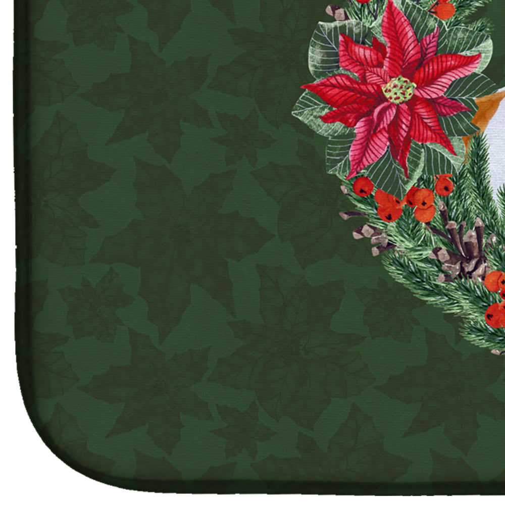 Jack Russell Terrier Poinsetta Wreath Dish Drying Mat Absorbent Dish Drying Mat Pad for Kitchen Counter Dish Drainer Mat for Countertop, 14 x 21", Multicolor