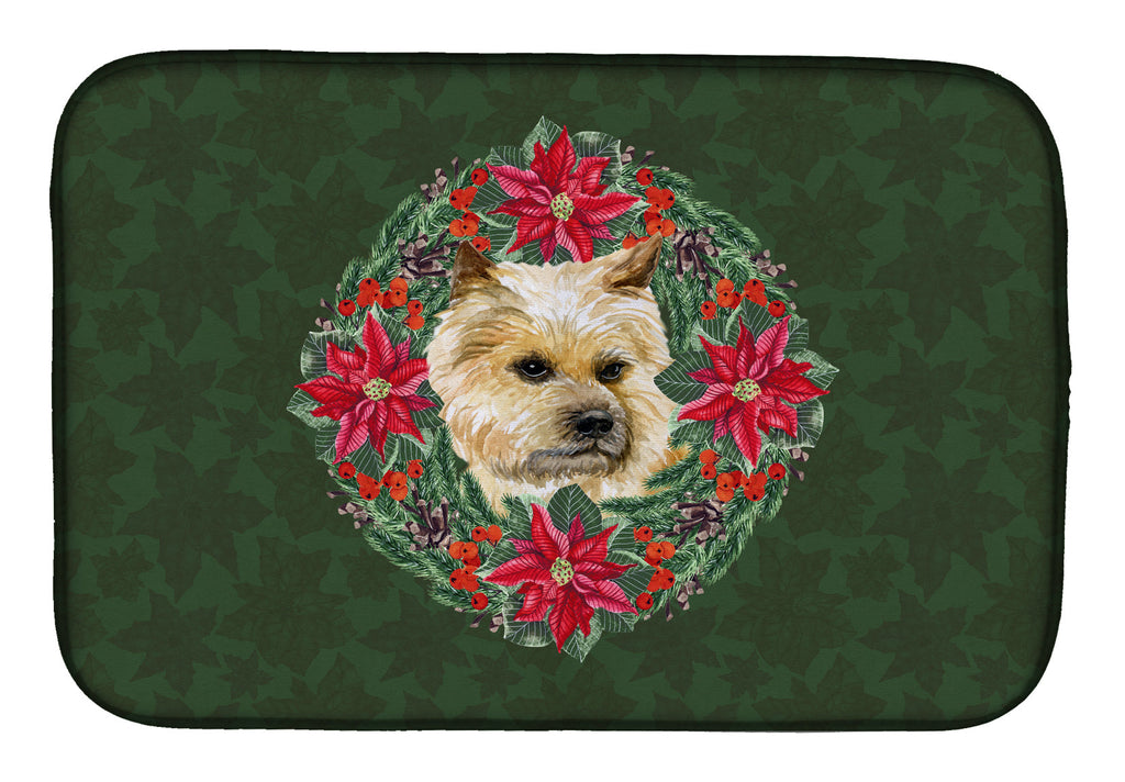 Cairn Terrier Poinsetta Wreath Dish Drying Mat Absorbent Dish Drying Mat Pad for Kitchen Counter Dish Drainer Mat for Countertop, 14 x 21", Multicolor