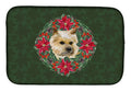 Cairn Terrier Poinsetta Wreath Dish Drying Mat Absorbent Dish Drying Mat Pad for Kitchen Counter Dish Drainer Mat for Countertop, 14 x 21", Multicolor