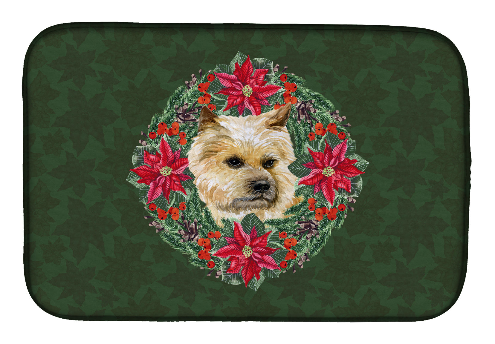 Cairn Terrier Poinsetta Wreath Dish Drying Mat Absorbent Dish Drying Mat Pad for Kitchen Counter Dish Drainer Mat for Countertop, 14 x 21", Multicolor