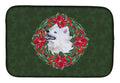Samoyed Poinsetta Wreath Dish Drying Mat Absorbent Dish Drying Mat Pad for Kitchen Counter Dish Drainer Mat for Countertop, 14 x 21", Multicolor