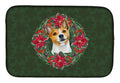 Basenji Poinsetta Wreath Dish Drying Mat Absorbent Dish Drying Mat Pad for Kitchen Counter Dish Drainer Mat for Countertop, 14 x 21", Multicolor