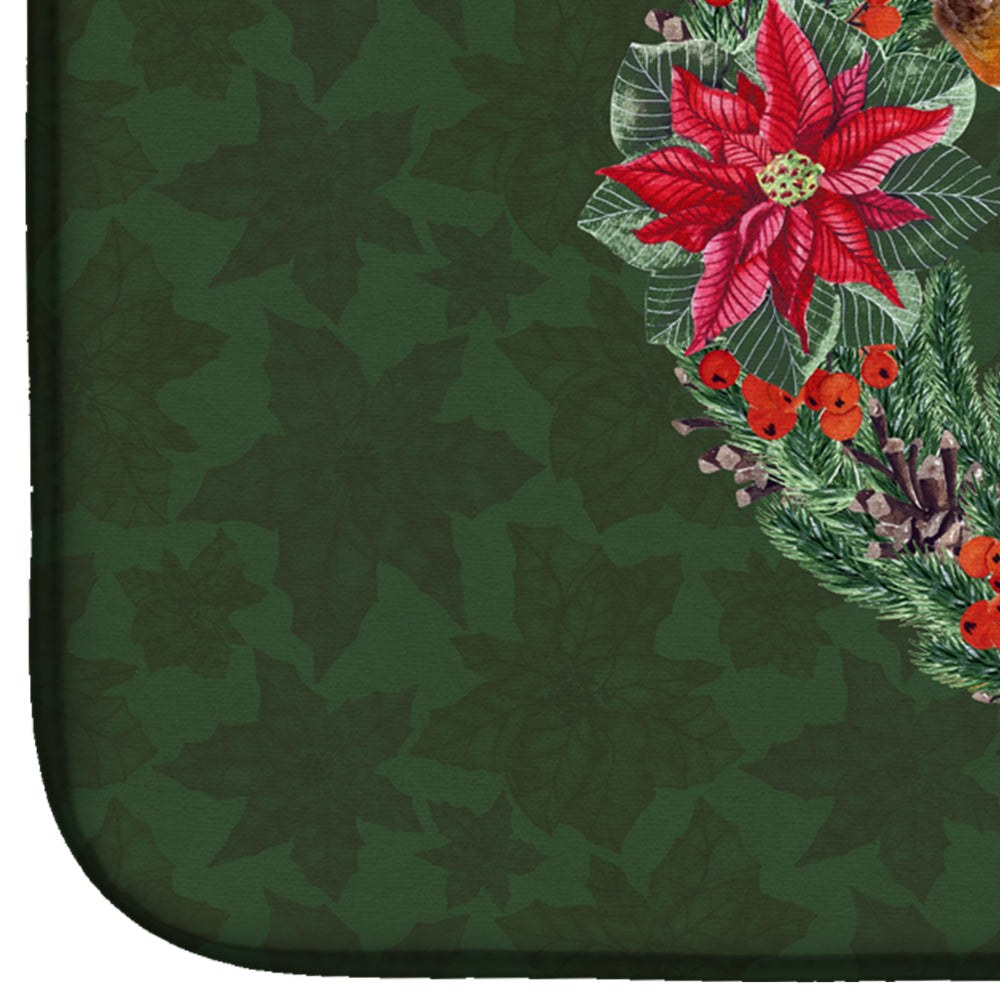 Basenji Poinsetta Wreath Dish Drying Mat Absorbent Dish Drying Mat Pad for Kitchen Counter Dish Drainer Mat for Countertop, 14 x 21", Multicolor