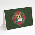 Basenji Poinsetta Wreath Greeting Cards Pack of 8 Blank Cards with Envelopes Whimsical A7 Size 5x7