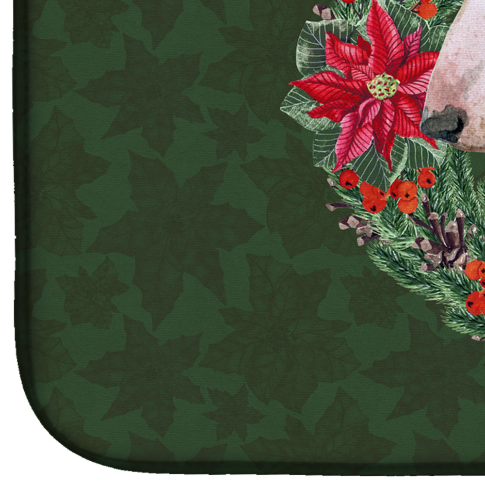 Bull Terrier Poinsetta Wreath Dish Drying Mat Absorbent Dish Drying Mat Pad for Kitchen Counter Dish Drainer Mat for Countertop, 14 x 21", Multicolor