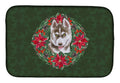 Siberian Husky Grey Poinsetta Wreath Dish Drying Mat Absorbent Dish Drying Mat Pad for Kitchen Counter Dish Drainer Mat for Countertop, 14 x 21", Multicolor
