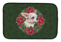 Chihuahua Leg up Poinsetta Wreath Dish Drying Mat Absorbent Dish Drying Mat Pad for Kitchen Counter Dish Drainer Mat for Countertop, 14 x 21", Multicolor