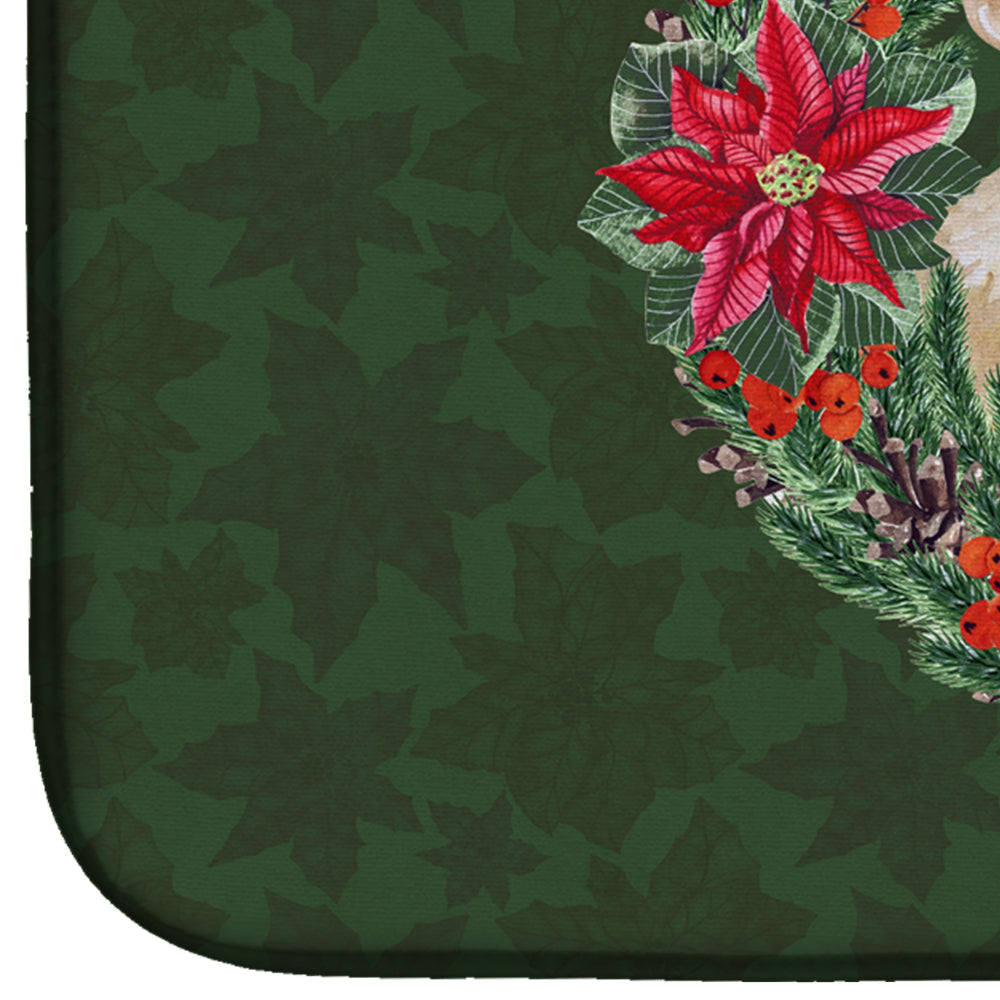 Chihuahua Leg up Poinsetta Wreath Dish Drying Mat Absorbent Dish Drying Mat Pad for Kitchen Counter Dish Drainer Mat for Countertop, 14 x 21", Multicolor