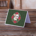 Chihuahua Leg up Poinsetta Wreath Greeting Cards Pack of 8 Blank Cards with Envelopes Whimsical A7 Size 5x7