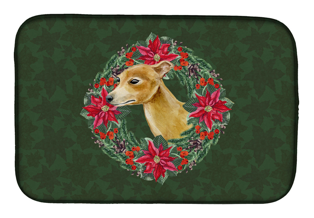 Italian Greyhound Poinsetta Wreath Dish Drying Mat Absorbent Dish Drying Mat Pad for Kitchen Counter Dish Drainer Mat for Countertop, 14 x 21", Multicolor