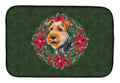 Welsh Terrier Poinsetta Wreath Dish Drying Mat Absorbent Dish Drying Mat Pad for Kitchen Counter Dish Drainer Mat for Countertop, 14 x 21", Multicolor