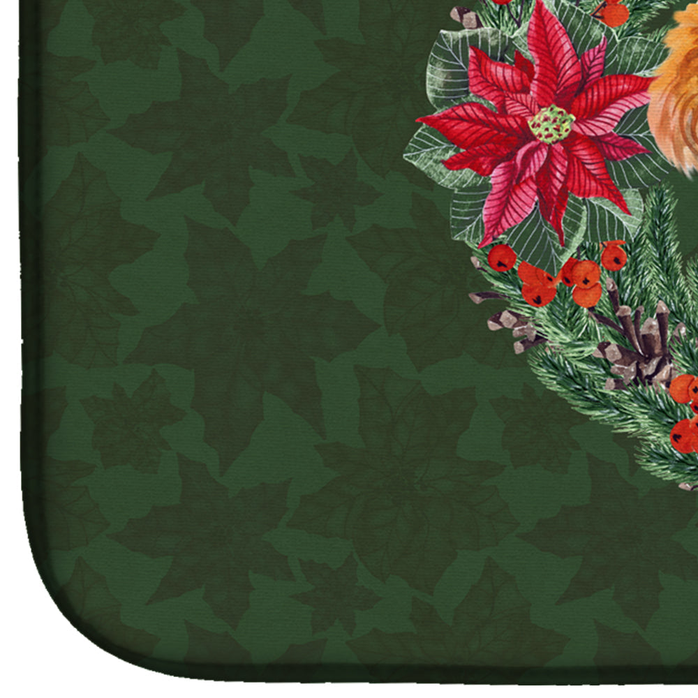 Welsh Terrier Poinsetta Wreath Dish Drying Mat Absorbent Dish Drying Mat Pad for Kitchen Counter Dish Drainer Mat for Countertop, 14 x 21", Multicolor