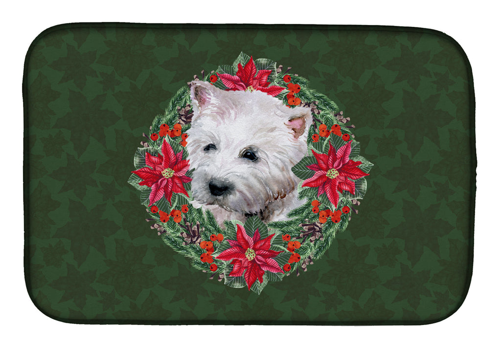 Westie Poinsetta Wreath Dish Drying Mat Absorbent Dish Drying Mat Pad for Kitchen Counter Dish Drainer Mat for Countertop, 14 x 21", Multicolor