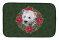 Westie Poinsetta Wreath Dish Drying Mat Absorbent Dish Drying Mat Pad for Kitchen Counter Dish Drainer Mat for Countertop, 14 x 21", Multicolor