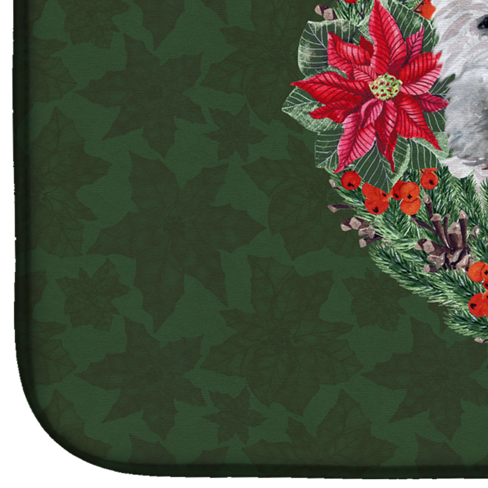 Westie Poinsetta Wreath Dish Drying Mat Absorbent Dish Drying Mat Pad for Kitchen Counter Dish Drainer Mat for Countertop, 14 x 21", Multicolor