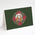 Afghan Hound Poinsetta Wreath Greeting Cards Pack of 8 Blank Cards with Envelopes Whimsical A7 Size 5x7