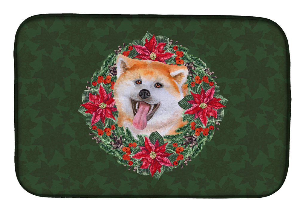 Akita Poinsetta Wreath Dish Drying Mat Absorbent Dish Drying Mat Pad for Kitchen Counter Dish Drainer Mat for Countertop, 14 x 21", Multicolor