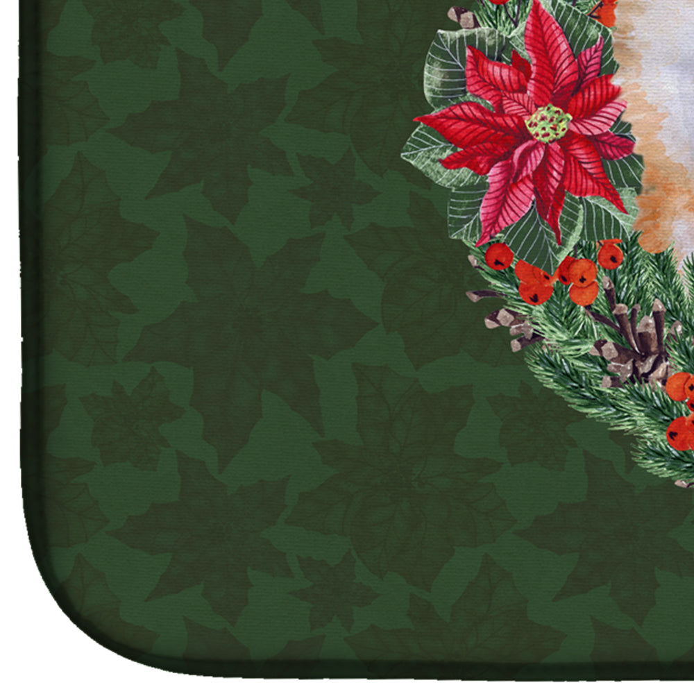Akita Poinsetta Wreath Dish Drying Mat Absorbent Dish Drying Mat Pad for Kitchen Counter Dish Drainer Mat for Countertop, 14 x 21", Multicolor