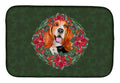 Basset Hound Poinsetta Wreath Dish Drying Mat Absorbent Dish Drying Mat Pad for Kitchen Counter Dish Drainer Mat for Countertop, 14 x 21", Multicolor