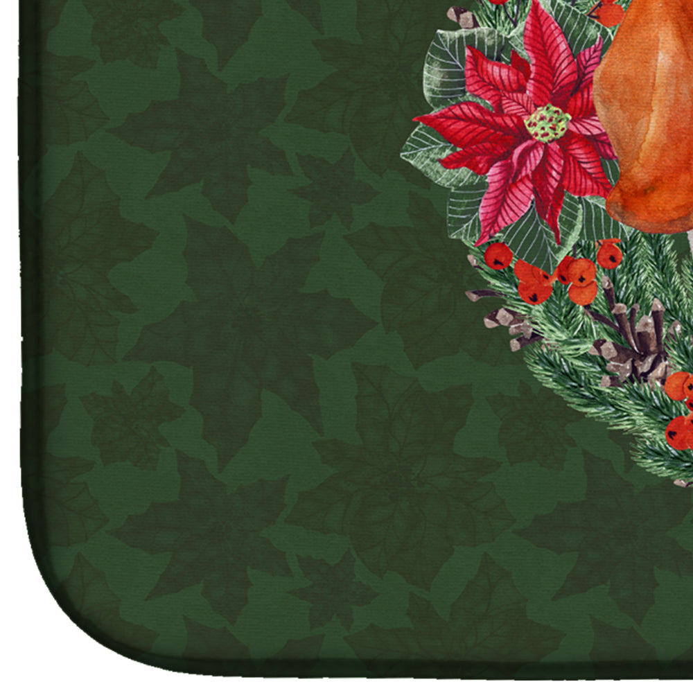 Basset Hound Poinsetta Wreath Dish Drying Mat Absorbent Dish Drying Mat Pad for Kitchen Counter Dish Drainer Mat for Countertop, 14 x 21", Multicolor