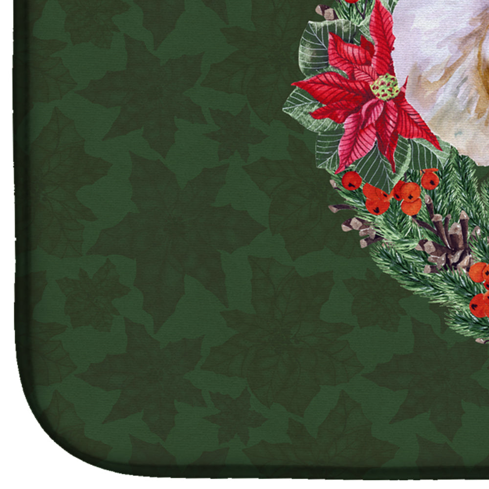 Bichon Frise #2 Poinsetta Wreath Dish Drying Mat Absorbent Dish Drying Mat Pad for Kitchen Counter Dish Drainer Mat for Countertop, 14 x 21", Multicolor