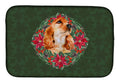 Cocker Spaniel Poinsetta Wreath Dish Drying Mat Absorbent Dish Drying Mat Pad for Kitchen Counter Dish Drainer Mat for Countertop, 14 x 21", Multicolor