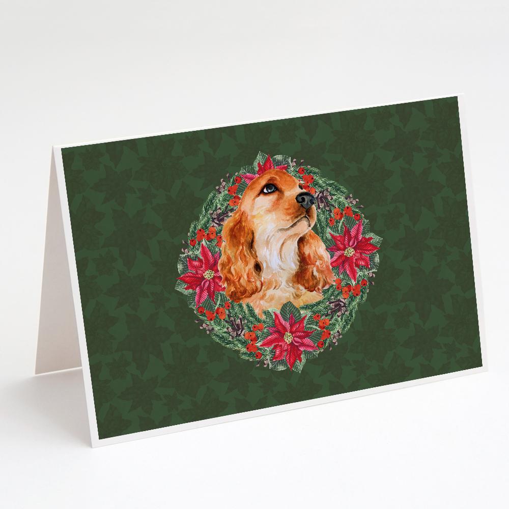 Cocker Spaniel Poinsetta Wreath Greeting Cards Pack of 8 Blank Cards with Envelopes Whimsical A7 Size 5x7