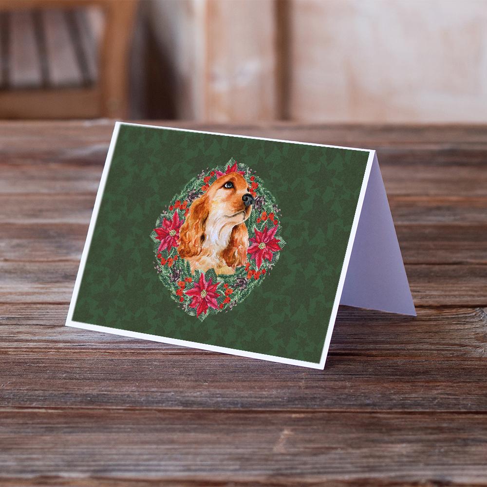 Cocker Spaniel Poinsetta Wreath Greeting Cards Pack of 8 Blank Cards with Envelopes Whimsical A7 Size 5x7