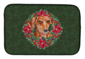 Red Dachshund Poinsetta Wreath Dish Drying Mat Absorbent Dish Drying Mat Pad for Kitchen Counter Dish Drainer Mat for Countertop, 14 x 21", Multicolor
