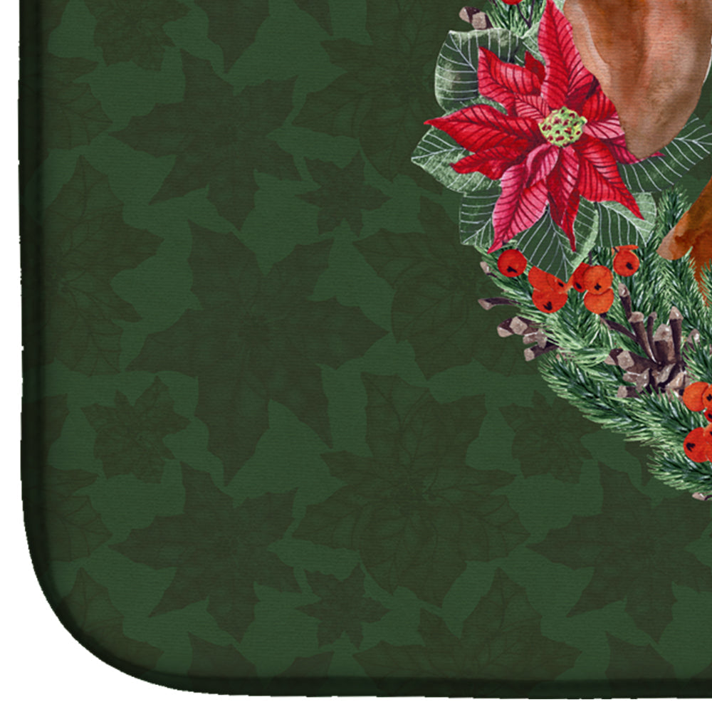 Red Dachshund Poinsetta Wreath Dish Drying Mat Absorbent Dish Drying Mat Pad for Kitchen Counter Dish Drainer Mat for Countertop, 14 x 21", Multicolor