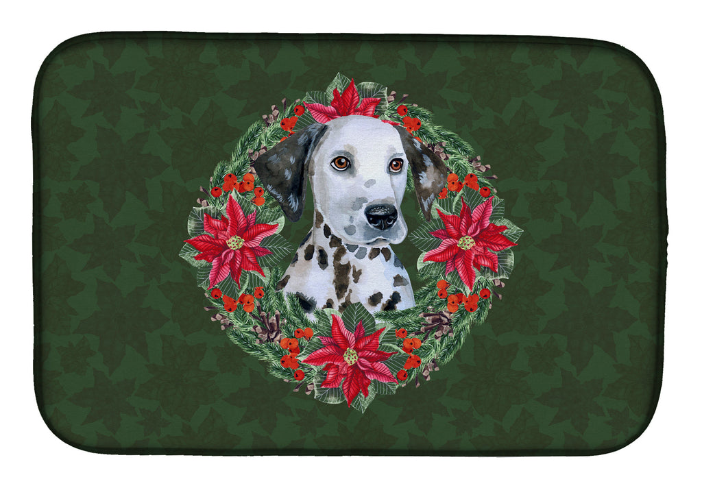 Dalmatian Puppy Poinsetta Wreath Dish Drying Mat Absorbent Dish Drying Mat Pad for Kitchen Counter Dish Drainer Mat for Countertop, 14 x 21", Multicolor