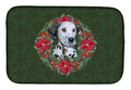 Dalmatian Puppy Poinsetta Wreath Dish Drying Mat Absorbent Dish Drying Mat Pad for Kitchen Counter Dish Drainer Mat for Countertop, 14 x 21", Multicolor