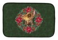 Doberman Pinscher Poinsetta Wreath Dish Drying Mat Absorbent Dish Drying Mat Pad for Kitchen Counter Dish Drainer Mat for Countertop, 14 x 21", Multicolor