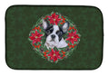 French Bulldog Black White Poinsetta Wreath Dish Drying Mat Absorbent Dish Drying Mat Pad for Kitchen Counter Dish Drainer Mat for Countertop, 14 x 21", Multicolor