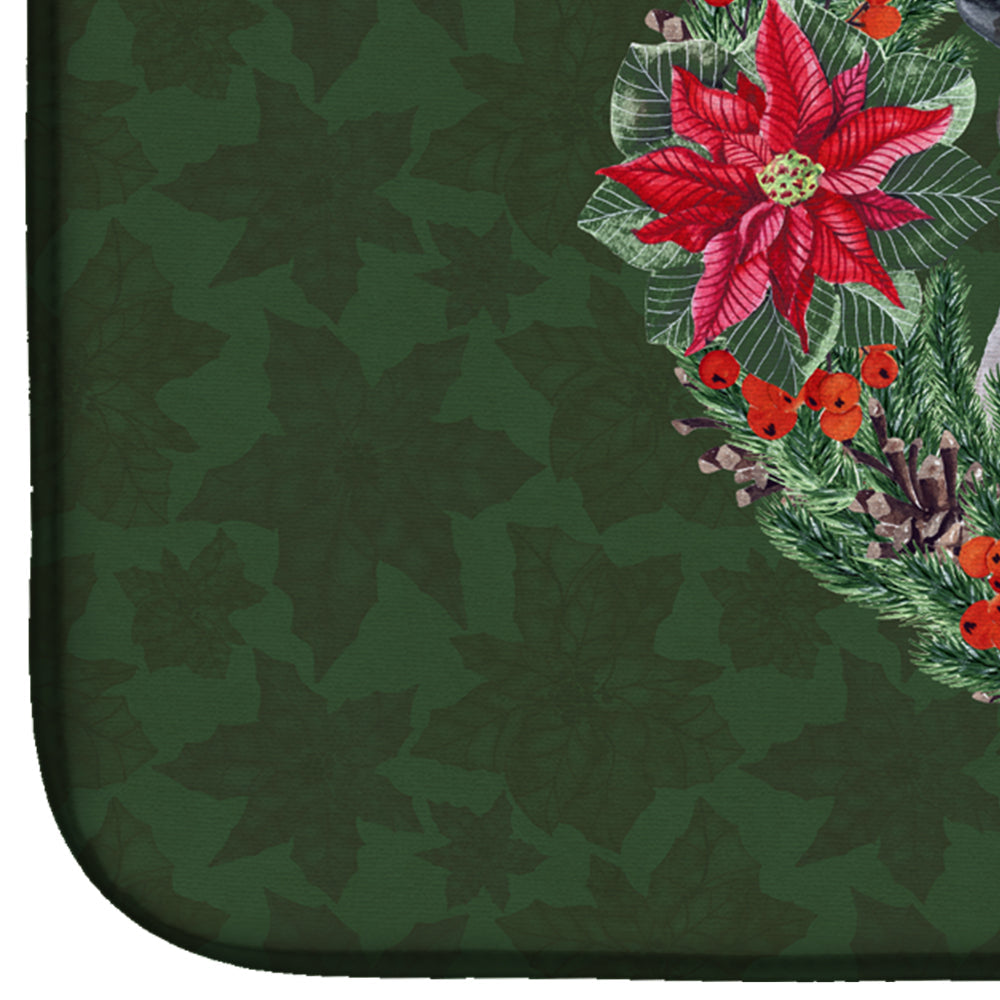 French Bulldog Black White Poinsetta Wreath Dish Drying Mat Absorbent Dish Drying Mat Pad for Kitchen Counter Dish Drainer Mat for Countertop, 14 x 21", Multicolor