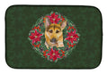 German Shepherd #2 Poinsetta Wreath Dish Drying Mat Absorbent Dish Drying Mat Pad for Kitchen Counter Dish Drainer Mat for Countertop, 14 x 21", Multicolor
