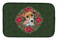 Jack Russell Terrier #2 Poinsetta Wreath Dish Drying Mat Absorbent Dish Drying Mat Pad for Kitchen Counter Dish Drainer Mat for Countertop, 14 x 21", Multicolor