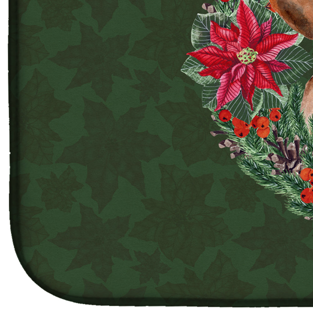 Jack Russell Terrier #2 Poinsetta Wreath Dish Drying Mat Absorbent Dish Drying Mat Pad for Kitchen Counter Dish Drainer Mat for Countertop, 14 x 21", Multicolor