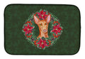 Pharaoh Hound Poinsetta Wreath Dish Drying Mat Absorbent Dish Drying Mat Pad for Kitchen Counter Dish Drainer Mat for Countertop, 14 x 21", Multicolor