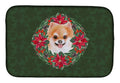 Pomeranian #2 Poinsetta Wreath Dish Drying Mat Absorbent Dish Drying Mat Pad for Kitchen Counter Dish Drainer Mat for Countertop, 14 x 21", Multicolor