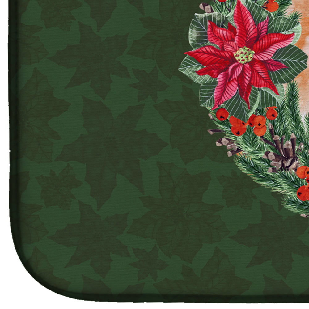 Pomeranian #2 Poinsetta Wreath Dish Drying Mat Absorbent Dish Drying Mat Pad for Kitchen Counter Dish Drainer Mat for Countertop, 14 x 21", Multicolor