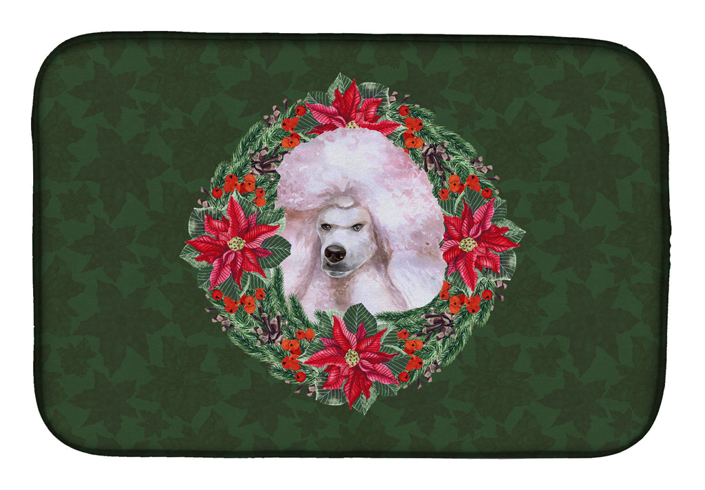 White Standard Poodle Poinsetta Wreath Dish Drying Mat Absorbent Dish Drying Mat Pad for Kitchen Counter Dish Drainer Mat for Countertop, 14 x 21", Multicolor
