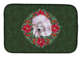 White Standard Poodle Poinsetta Wreath Dish Drying Mat Absorbent Dish Drying Mat Pad for Kitchen Counter Dish Drainer Mat for Countertop, 14 x 21", Multicolor