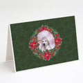White Standard Poodle Poinsetta Wreath Greeting Cards Pack of 8 Blank Cards with Envelopes Whimsical A7 Size 5x7