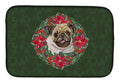 Fawn Pug Poinsetta Wreath Dish Drying Mat Absorbent Dish Drying Mat Pad for Kitchen Counter Dish Drainer Mat for Countertop, 14 x 21", Multicolor