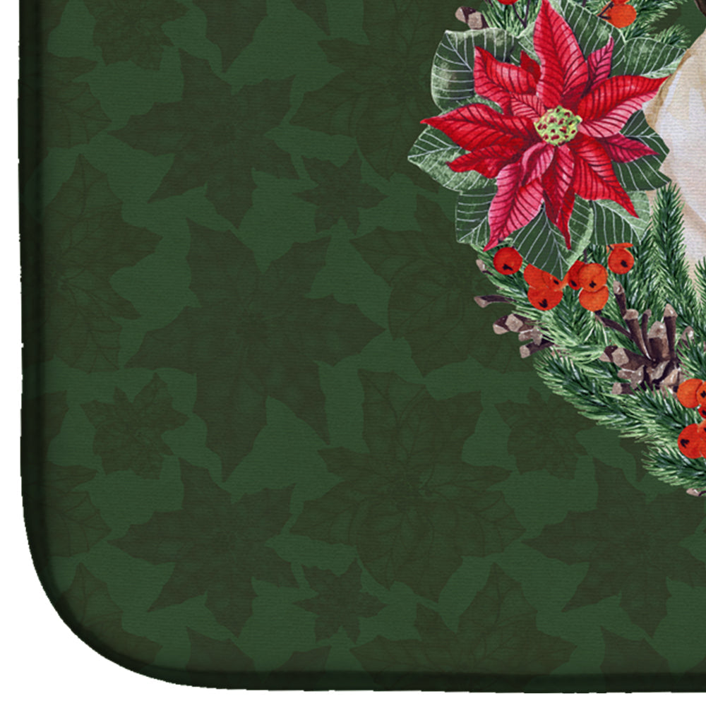Fawn Pug Poinsetta Wreath Dish Drying Mat Absorbent Dish Drying Mat Pad for Kitchen Counter Dish Drainer Mat for Countertop, 14 x 21", Multicolor