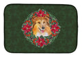 Sheltie Poinsetta Wreath Dish Drying Mat Absorbent Dish Drying Mat Pad for Kitchen Counter Dish Drainer Mat for Countertop, 14 x 21", Multicolor